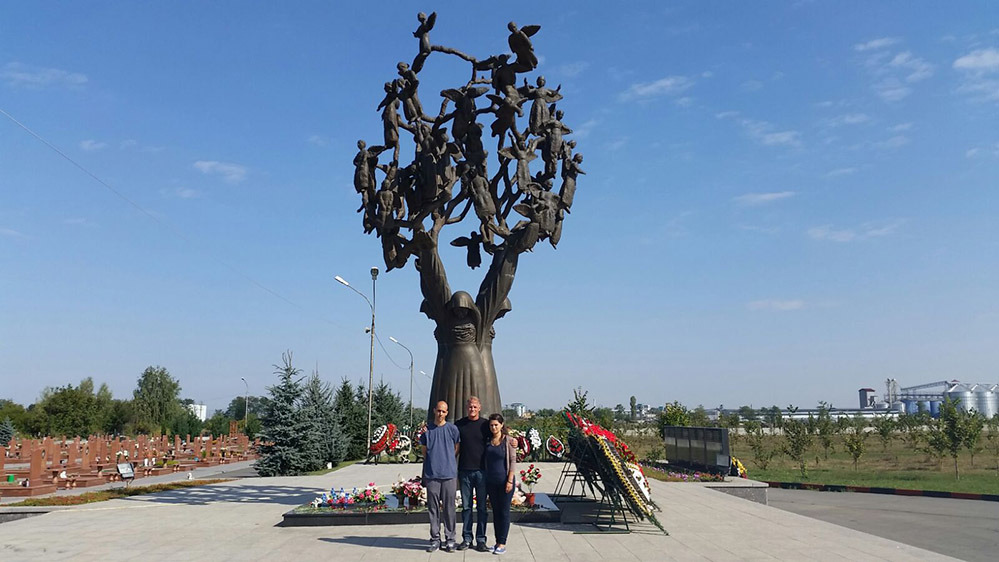 Jason, Bradley and Yael at the “Tree of Sorrow” Beslan cemetery